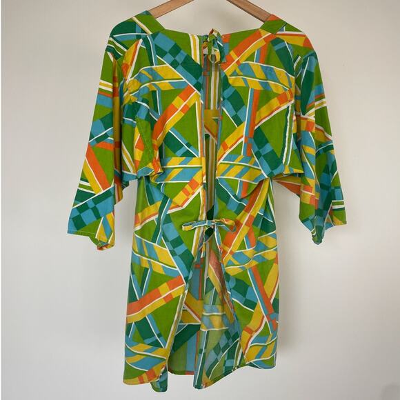 Vintage 60's Green Geometric Artist Smock / One Size / Retro Novelty Mod - Picture 2 of 8